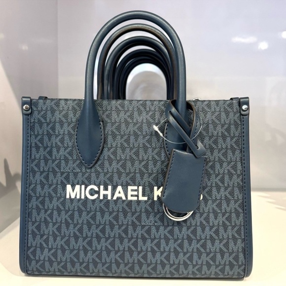 Michael Kors Small Mirella Signature Logo Crossbody Bag Admiral Blue (NWT) - Picture 4 of 9